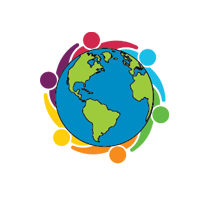 Drawing of the world with a people silhouette border 