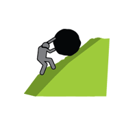 Drawing of human rolling a boulder up a mountain 