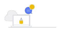 Drawing of a Chromebook with a pencil on the screen and the sun shining above it 