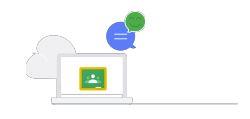 Drawing of a Chromebook with the Google Classroom logo on the screen 