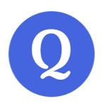 Purple circle with a white Q in the center 