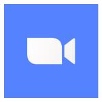 Blue square with the outline of a white movie camera in the center 